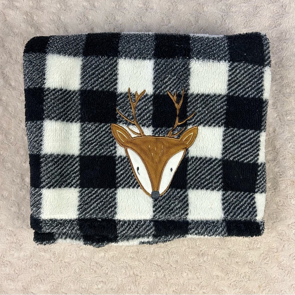 Baby Gear Deer Blanket Black White Gingham Plaid Check Security Lovey Antlers